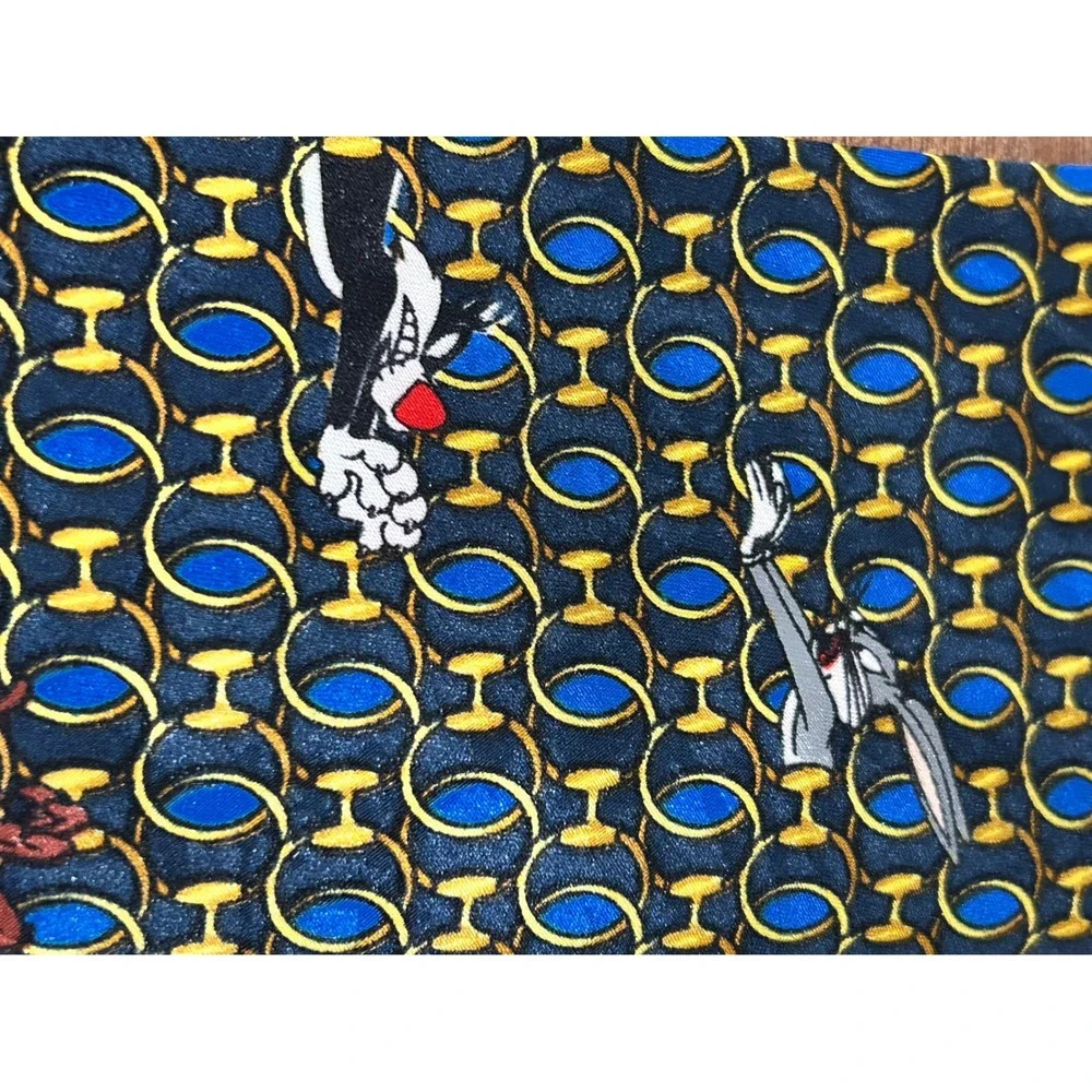 Vintage 1994 Looney Tunes Mania Tie Mens‎ Navy Blue Gold Bugs Bunny Taz Daffy
